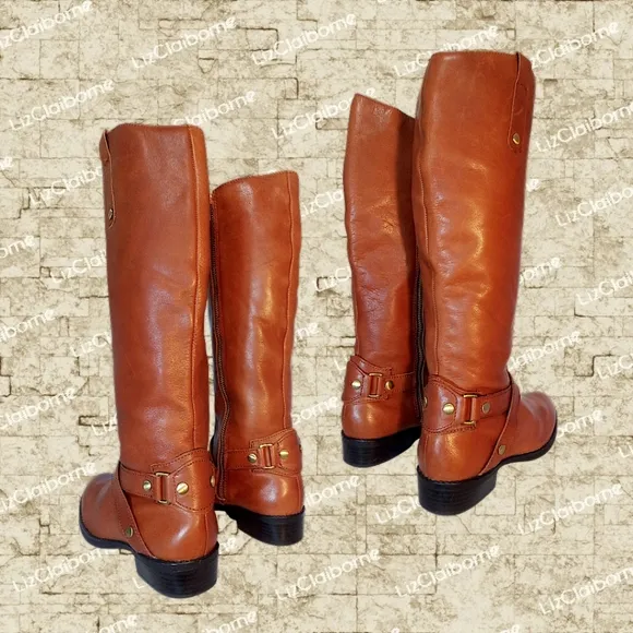 Liz Claiborne Knee High Brown Leather Riding Boots w/ Side Zippers | Women's 6M