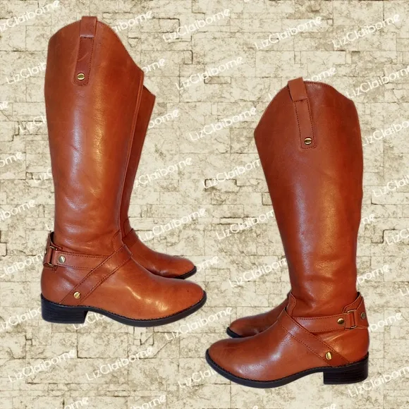 Liz Claiborne Knee High Brown Leather Riding Boots w/ Side Zippers | Women's 6M