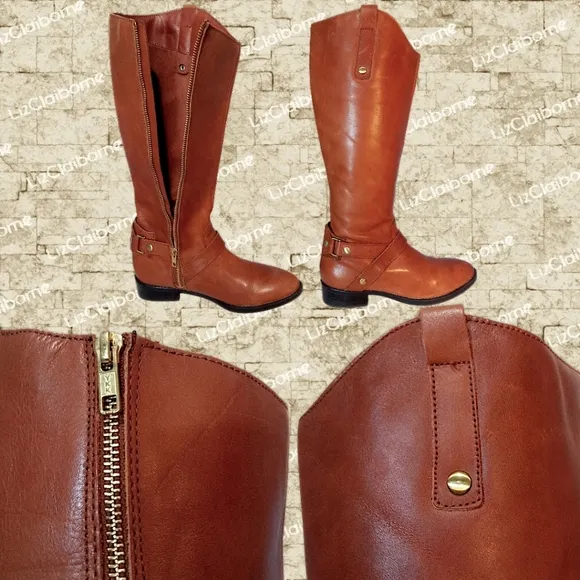 Liz Claiborne Knee High Brown Leather Riding Boots w/ Side Zippers | Women's 6M