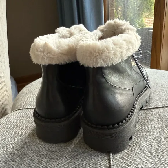 LK Bennett Jesse Faux shearing Cuff Women's Black Fur-Lined Boots