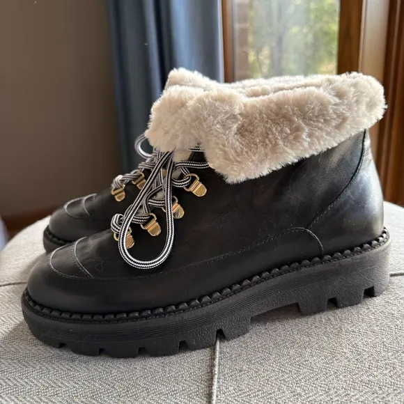 LK Bennett Jesse Faux shearing Cuff Women's Black Fur-Lined Boots