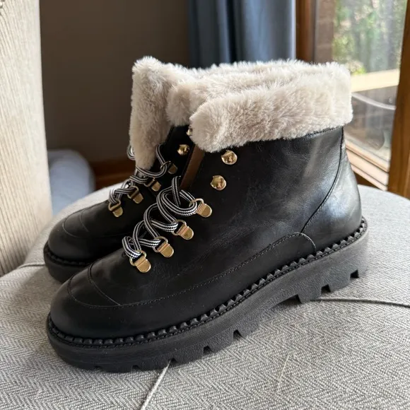 LK Bennett Jesse Faux shearing Cuff Women's Black Fur-Lined Boots