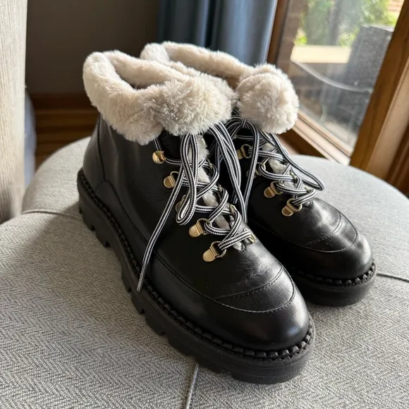 LK Bennett Jesse Faux shearing Cuff Women's Black Fur-Lined Boots
