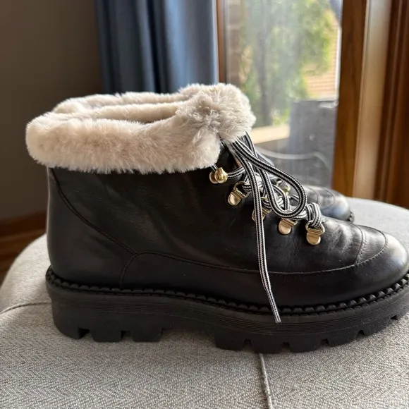 LK Bennett Jesse Faux shearing Cuff Women's Black Fur-Lined Boots