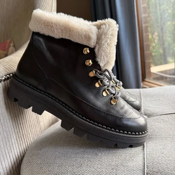LK Bennett Jesse Faux shearing Cuff Women's Black Fur-Lined Boots
