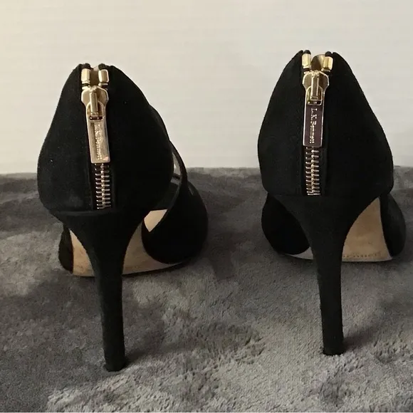 L.K. Bennett Signature Style Black Suede Open Toe Crafted In Italy Size 6.5 US