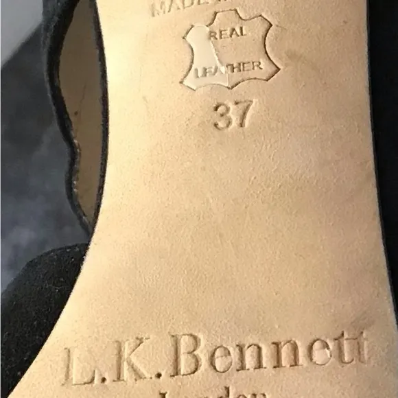 L.K. Bennett Signature Style Black Suede Open Toe Crafted In Italy Size 6.5 US