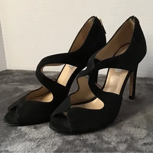 L.K. Bennett Signature Style Black Suede Open Toe Crafted In Italy Size 6.5 US