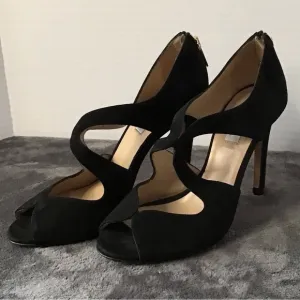 L.K. Bennett Signature Style Black Suede Open Toe Crafted In Italy Size 6.5 US