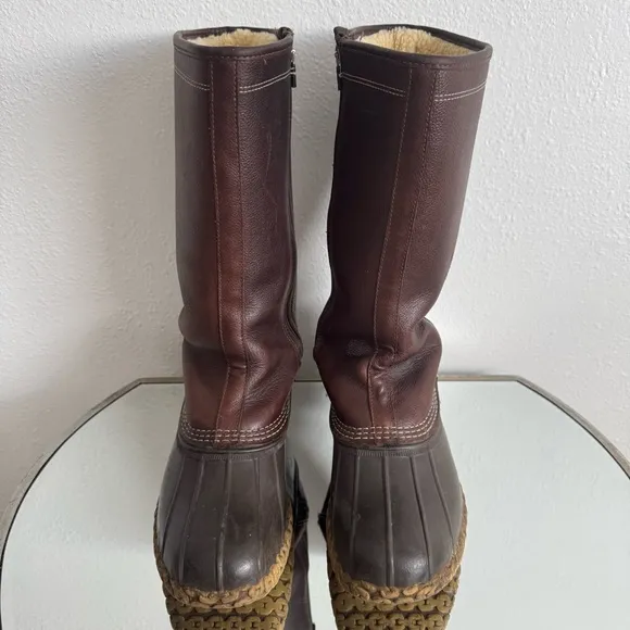 L.L. BEAN Vintage 80s Womens Brown Leather Shearling Lined Tall Winter Boots