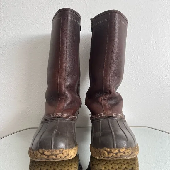 L.L. BEAN Vintage 80s Womens Brown Leather Shearling Lined Tall Winter Boots