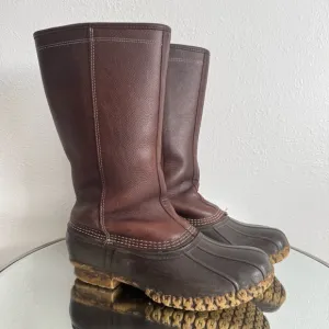 L.L. BEAN Vintage 80s Womens Brown Leather Shearling Lined Tall Winter Boots