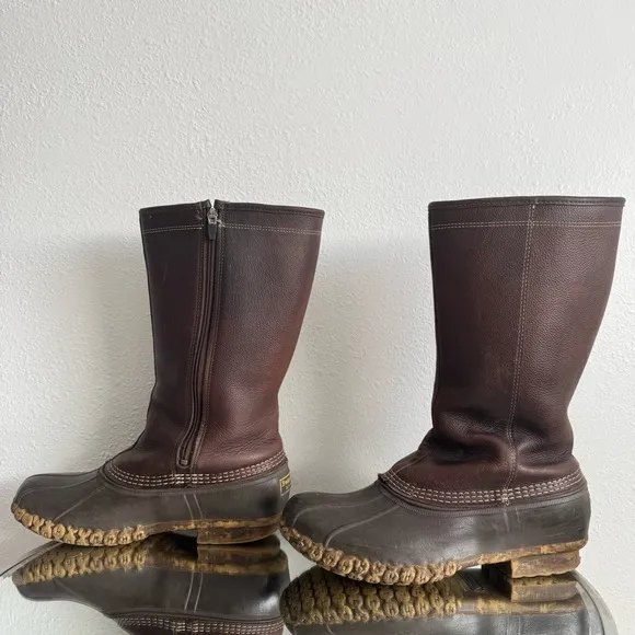 L.L. BEAN Vintage 80s Womens Brown Leather Shearling Lined Tall Winter Boots