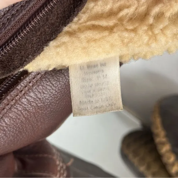 L.L. BEAN Vintage 80s Womens Brown Leather Shearling Lined Tall Winter Boots