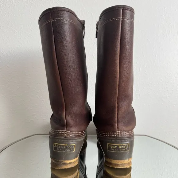 L.L. BEAN Vintage 80s Womens Brown Leather Shearling Lined Tall Winter Boots