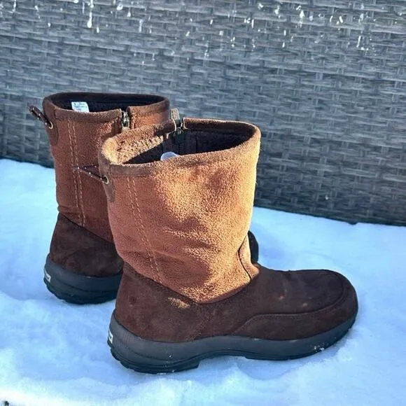 LL Bean Women's Suede Fleece Lined Zip Up Mid Calf Winter Boots Size 9.5M Brown