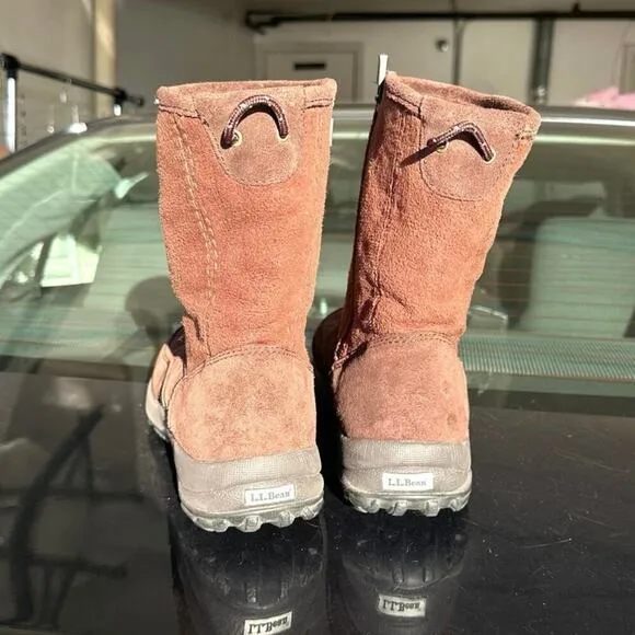 LL Bean Women's Suede Fleece Lined Zip Up Mid Calf Winter Boots Size 9.5M Brown