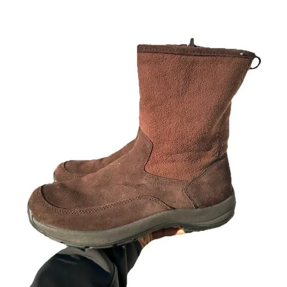 LL Bean Women's Suede Fleece Lined Zip Up Mid Calf Winter Boots Size 9.5M Brown