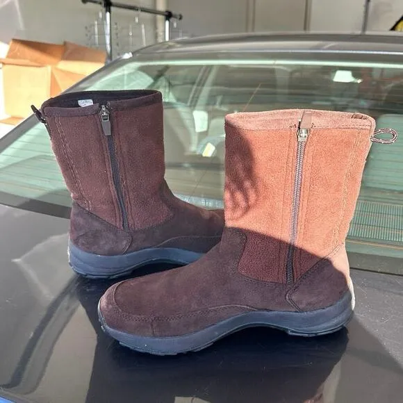 LL Bean Women's Suede Fleece Lined Zip Up Mid Calf Winter Boots Size 9.5M Brown
