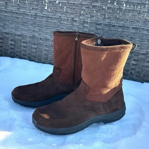 LL Bean Women's Suede Fleece Lined Zip Up Mid Calf Winter Boots Size 9.5M Brown