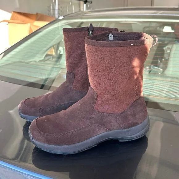 LL Bean Women's Suede Fleece Lined Zip Up Mid Calf Winter Boots Size 9.5M Brown