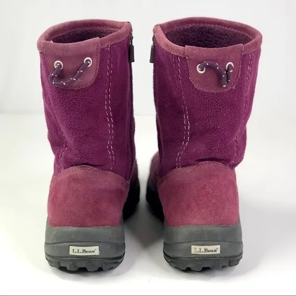 LL Bean zippered winter boots berry purple suede and fleece 7.5