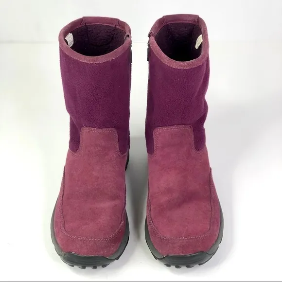 LL Bean zippered winter boots berry purple suede and fleece 7.5