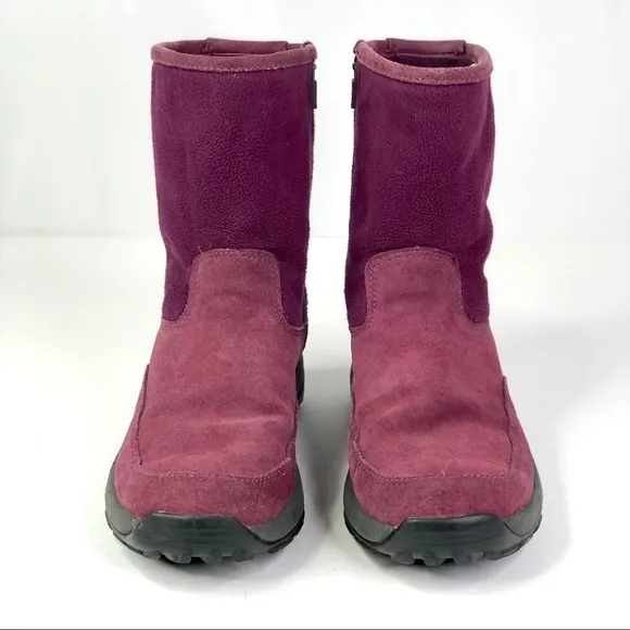 LL Bean zippered winter boots berry purple suede and fleece 7.5