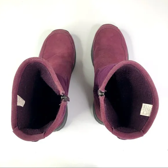 LL Bean zippered winter boots berry purple suede and fleece 7.5