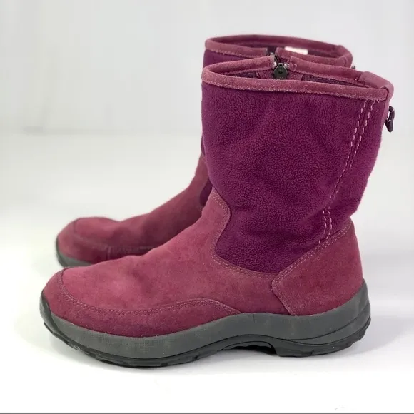 LL Bean zippered winter boots berry purple suede and fleece 7.5