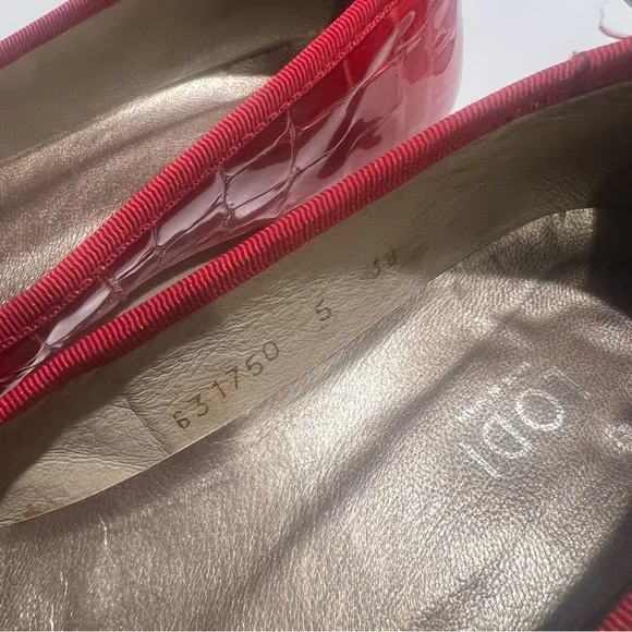 Lodi Red Leather Crocodile Pattern Ballet Flats SZ 38 Made in Spain
