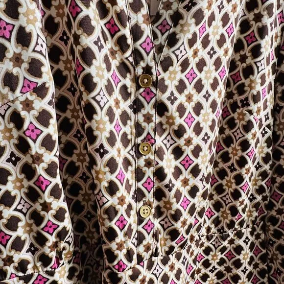 LOFT Geo Print Split Neck Flare Dress Size 12 Fit &amp; Flare Career Casual Style