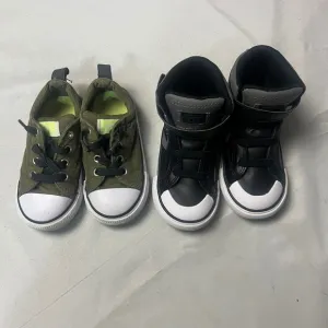 Lot of 2 Converse Sneakers Bundle Toddle Sz 8 Olive Green Black Leather High Top