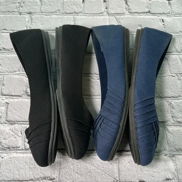 Lot of 2 size 11 American Eagle Women's Bree Pleated Ballet Flat Shoes Blu Black