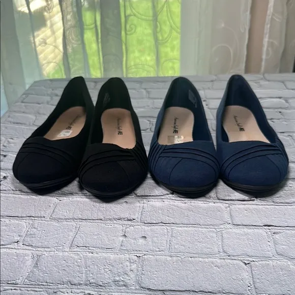 Lot of 2 size 11 American Eagle Women's Bree Pleated Ballet Flat Shoes Blu Black
