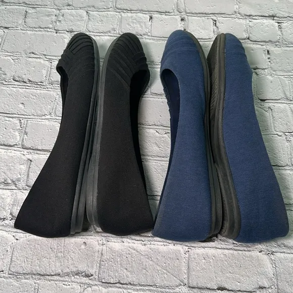 Lot of 2 size 11 American Eagle Women's Bree Pleated Ballet Flat Shoes Blu Black
