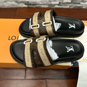 Louis Vuitton Black and Brown Sandals Sleek Modern Design