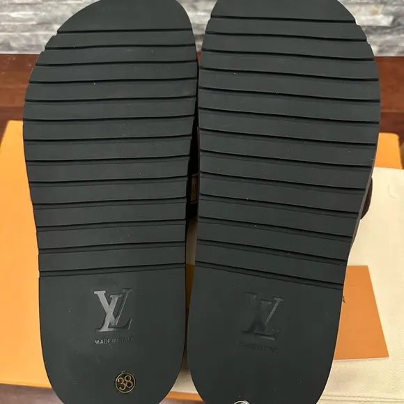Louis Vuitton Black and Brown Sandals Sleek Modern Design