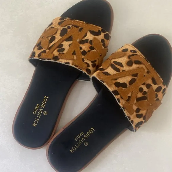 Louis Vuitton Brown and Black Sandals with Plush Straps