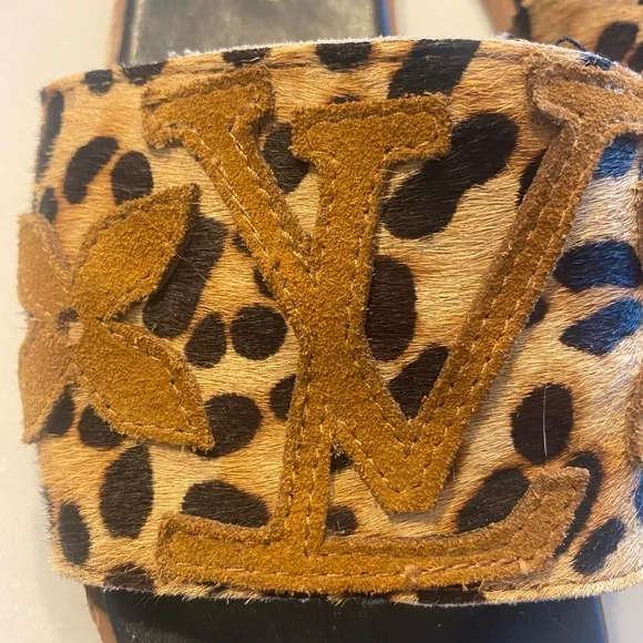 Louis Vuitton Brown and Black Sandals with Plush Straps