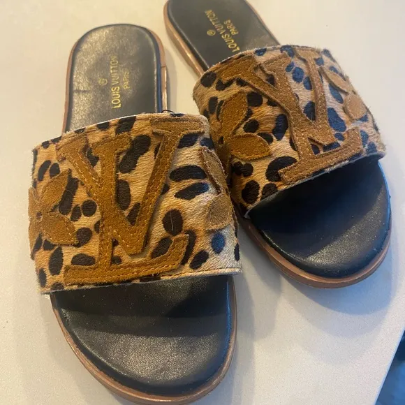 Louis Vuitton Brown and Black Sandals with Plush Straps