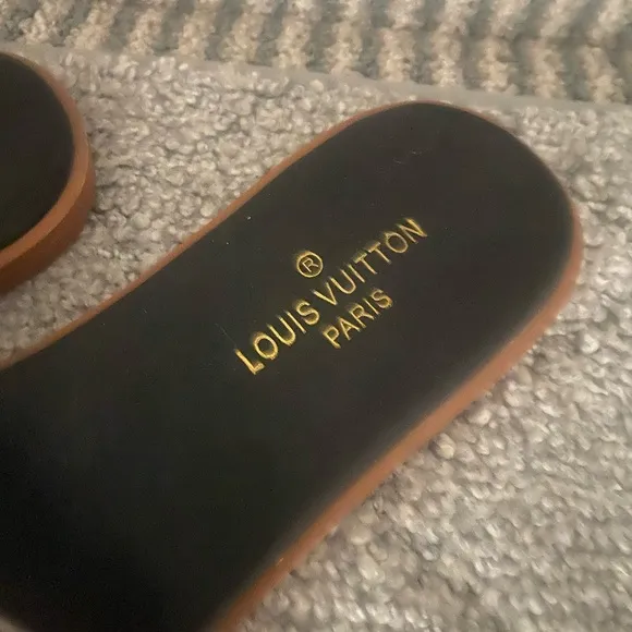 Louis Vuitton Brown and Black Sandals with Plush Straps