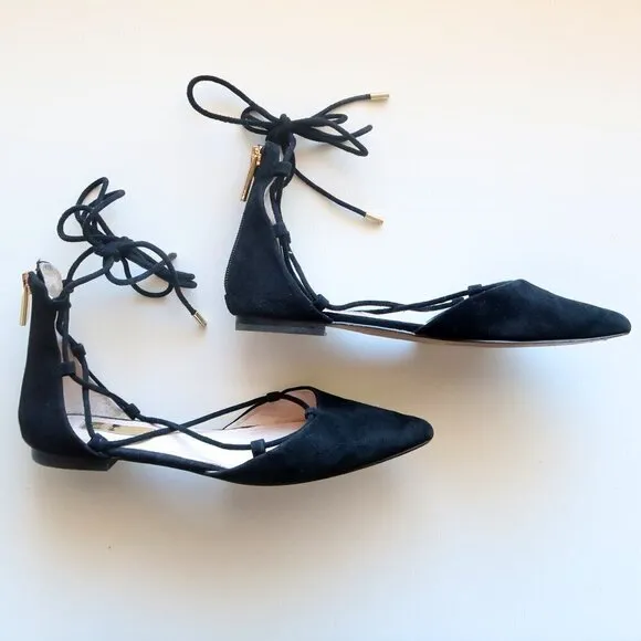 Louise et Cie ‘Abri’ Black Pointy Toe Ghillie Flat Lace-up Tie Sandals / Shoes 6
