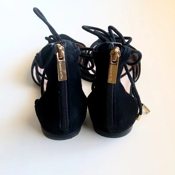Louise et Cie ‘Abri’ Black Pointy Toe Ghillie Flat Lace-up Tie Sandals / Shoes 6