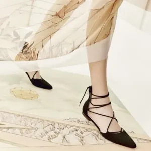 Louise et Cie ‘Abri’ Black Pointy Toe Ghillie Flat Lace-up Tie Sandals / Shoes 6