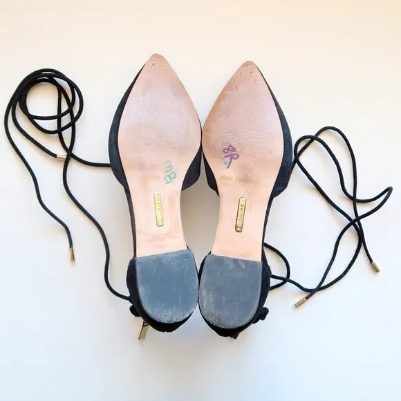 Louise et Cie ‘Abri’ Black Pointy Toe Ghillie Flat Lace-up Tie Sandals / Shoes 6