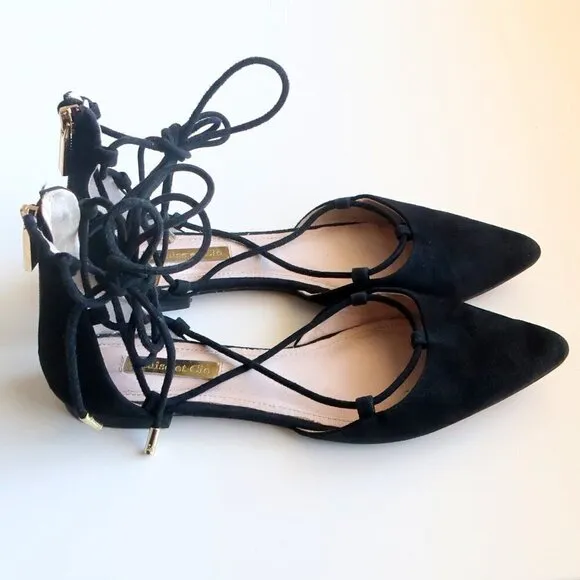 Louise et Cie ‘Abri’ Black Pointy Toe Ghillie Flat Lace-up Tie Sandals / Shoes 6