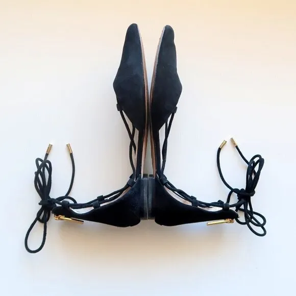 Louise et Cie ‘Abri’ Black Pointy Toe Ghillie Flat Lace-up Tie Sandals / Shoes 6