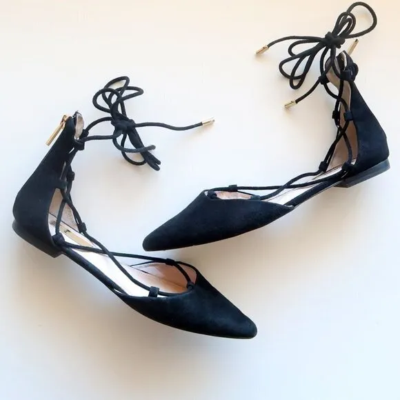 Louise et Cie ‘Abri’ Black Pointy Toe Ghillie Flat Lace-up Tie Sandals / Shoes 6
