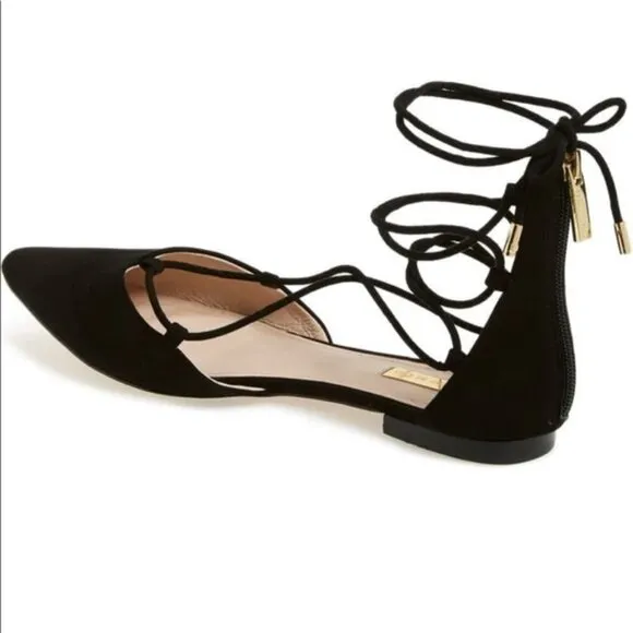 Louise et Cie ‘Abri’ Black Pointy Toe Ghillie Flat Lace-up Tie Sandals / Shoes 6